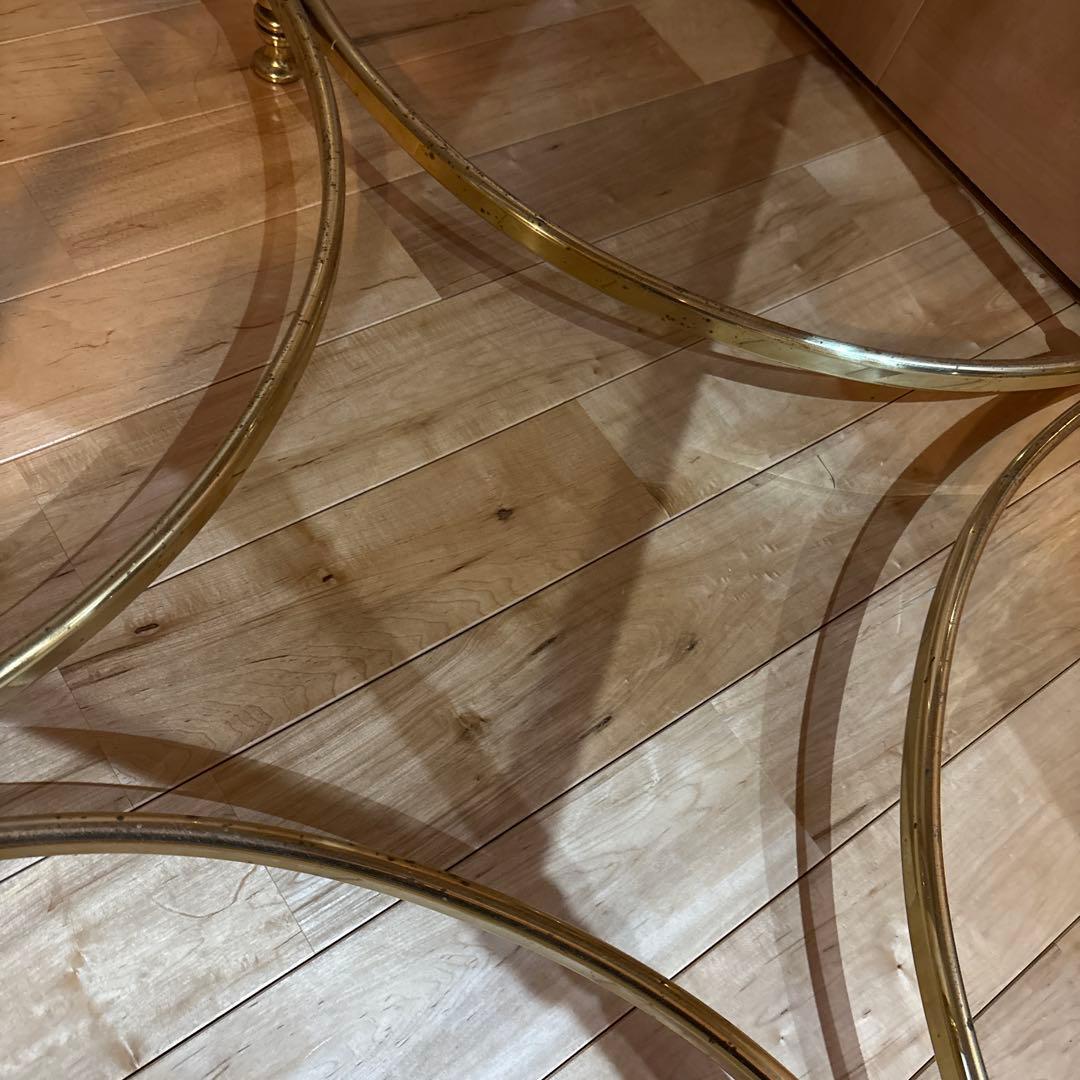 黒透明ガラス天板のサイドテーブル　アンティーク