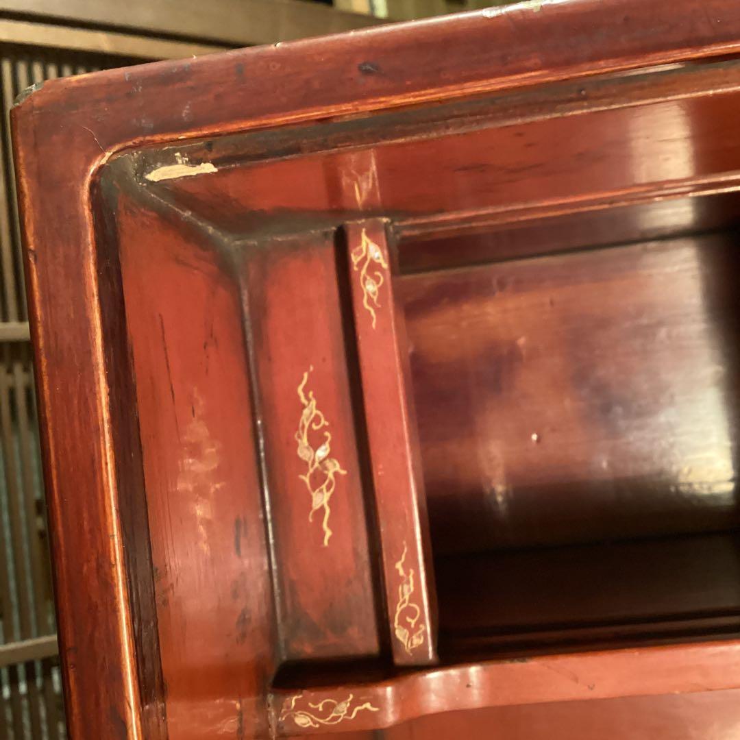 煎茶道具　唐物　木製漆　器局　茶箪笥　螺鈿　山水、梅に山茶花蒔絵