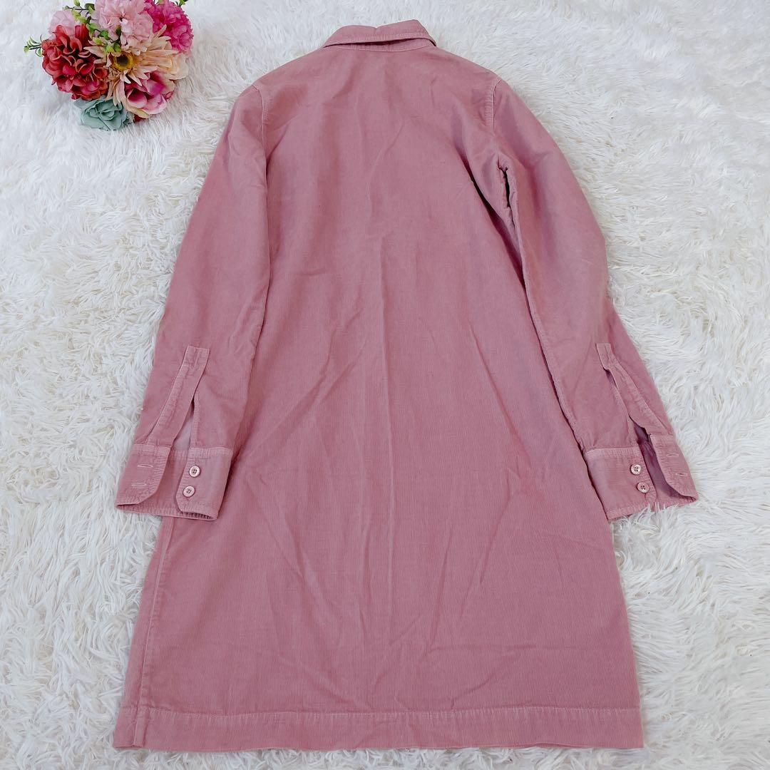 GUCCI グッチ　コーデュロイ　胸元フリル　膝丈長袖ワンピース　ピンク　36