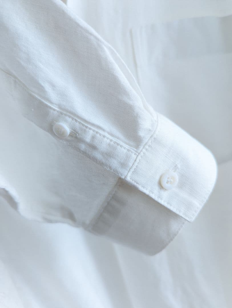 【美品】ENFOLD コクーン　スキッパーシャツ白チュニック　リネン混合