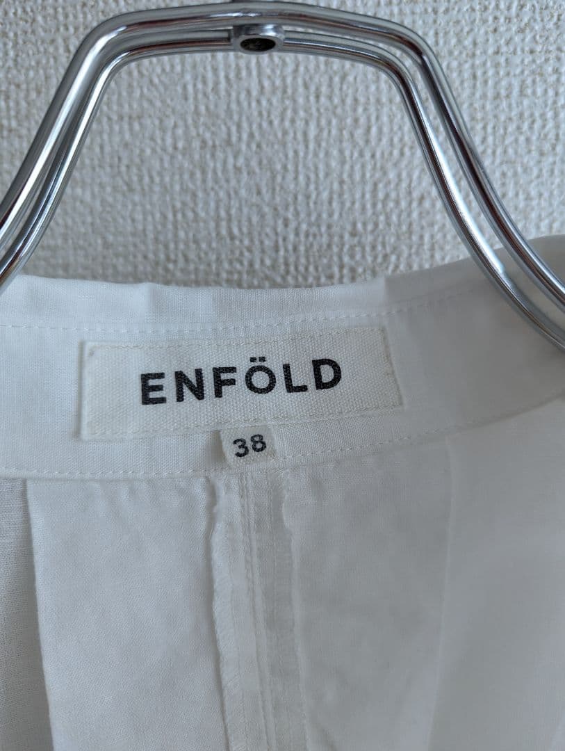 【美品】ENFOLD コクーン　スキッパーシャツ白チュニック　リネン混合