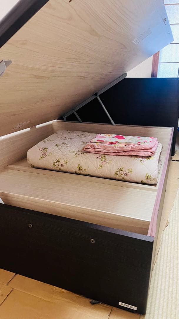 【送料込み】TOKYO BED 高品質 ダブルベッド　フレーム 跳ね上げ式
