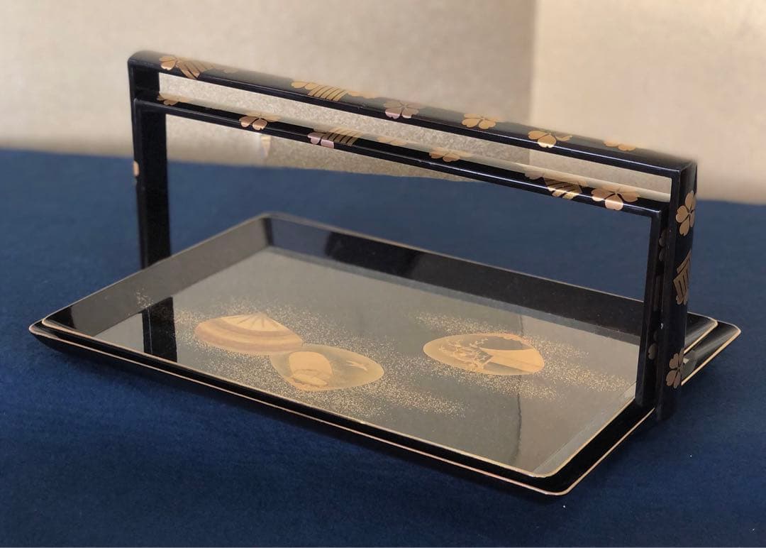 《R》黒塗縁金 梨地 源氏香貝蒔絵 手付盆 大小 入れ子 251225か3