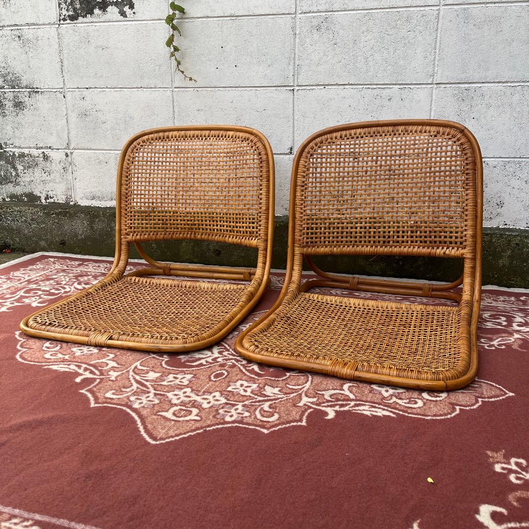 2点セットさ◾️古家具 ビンテージ品 籐ラタンフレーム 座椅子 ナチュラル天然素材