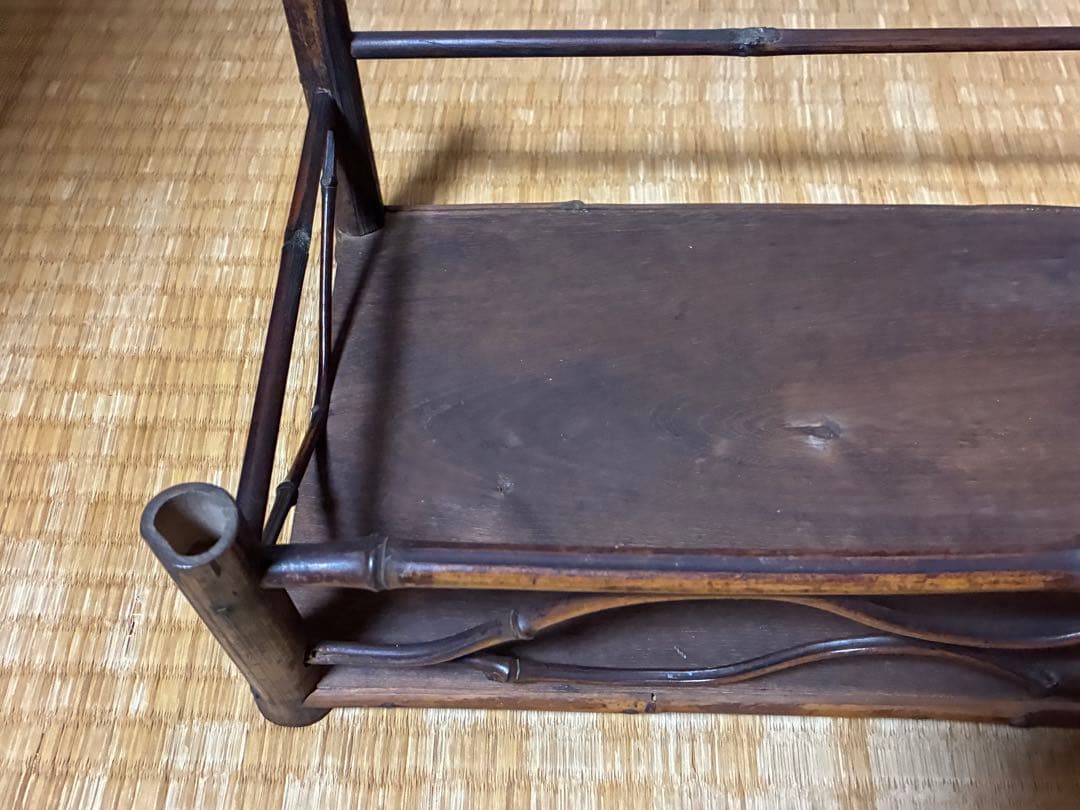 古竹 細工 四足 花台 架台 時代物