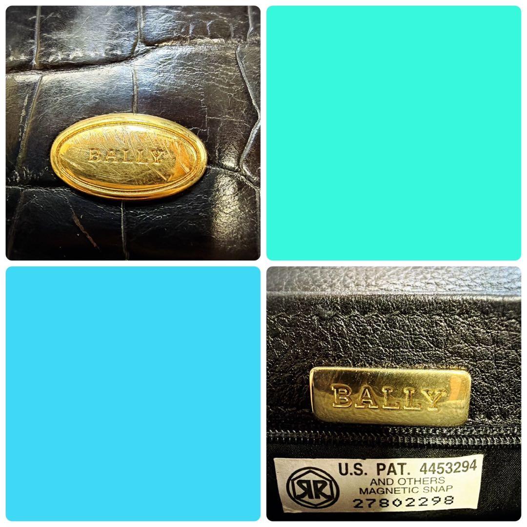 BALLY ショルダーバッグ　クロコダイル　ブラック　ゴールド金具　レザー