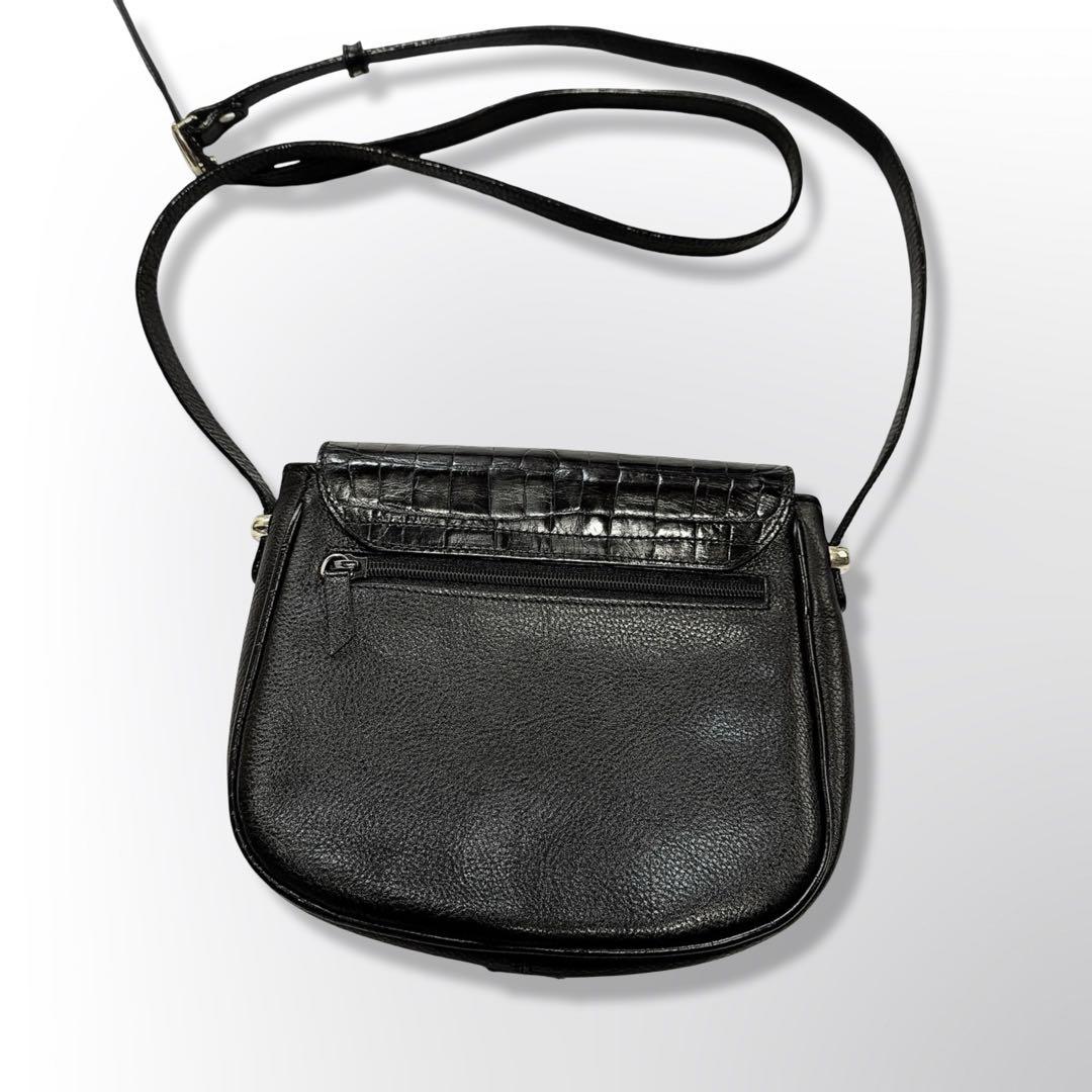 BALLY ショルダーバッグ　クロコダイル　ブラック　ゴールド金具　レザー