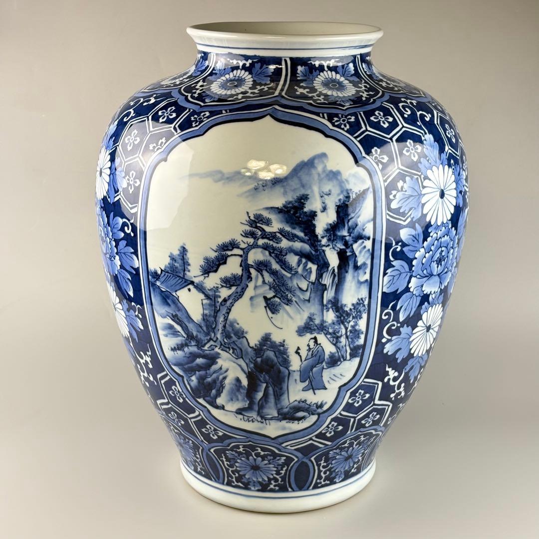 肥前 峯山 染付 大花瓶 高さ約45cm オブジェ 飾物 壷 壺 花器