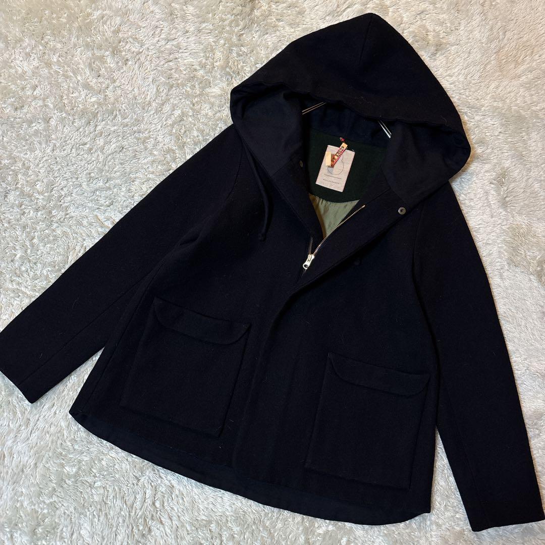 美品＊パラスパレス ウール フードメルトンコート ネイビー L 現行