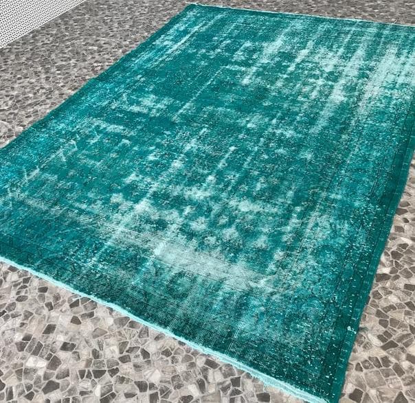 トルコ製ヴィンテージラグ981 超大判 ダークターコイズブルー オーバーダイ