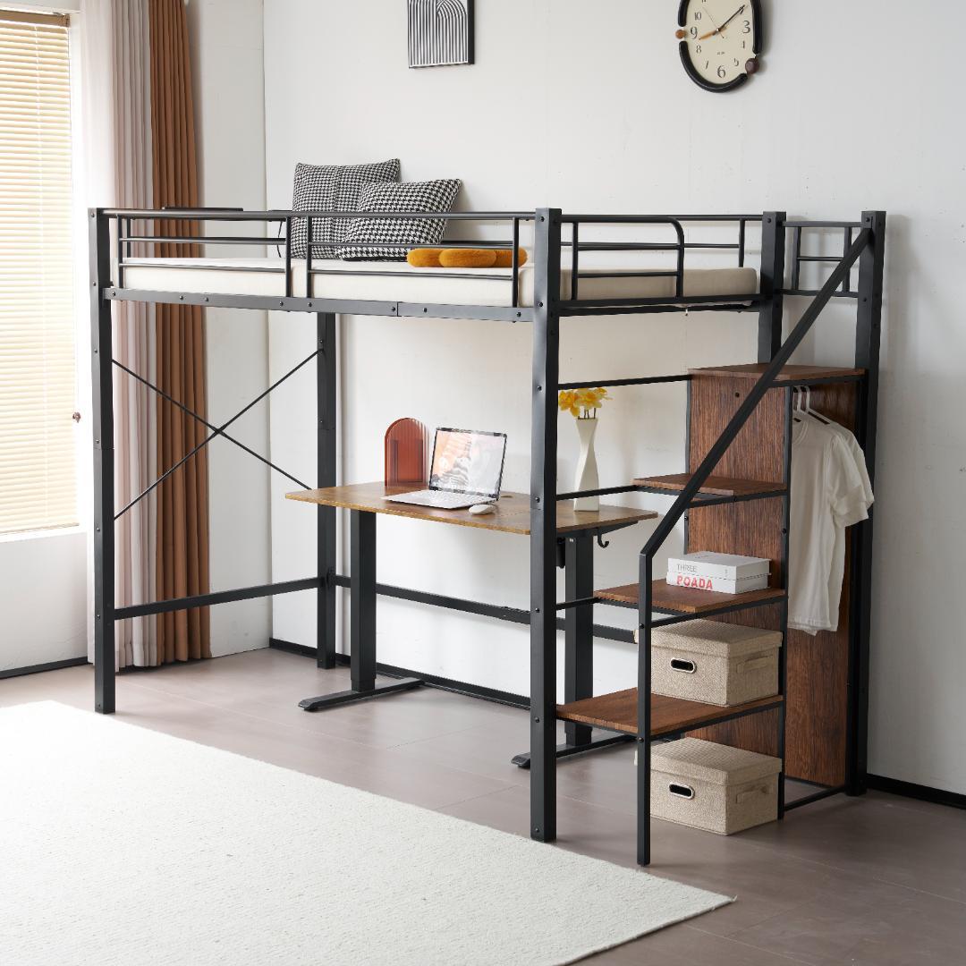 システムベット ロフトベッド シングル コンセント付き 収納付き Black