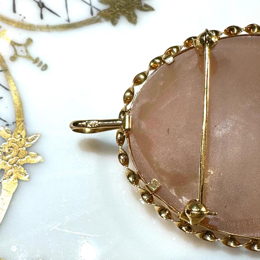 K18 ￼シェルカメオ ブローチ、ペンダントトップ兼用