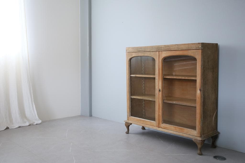 英国アンティーク木製ブックケースキャビネット/本棚/食器棚/飾り棚(92-244