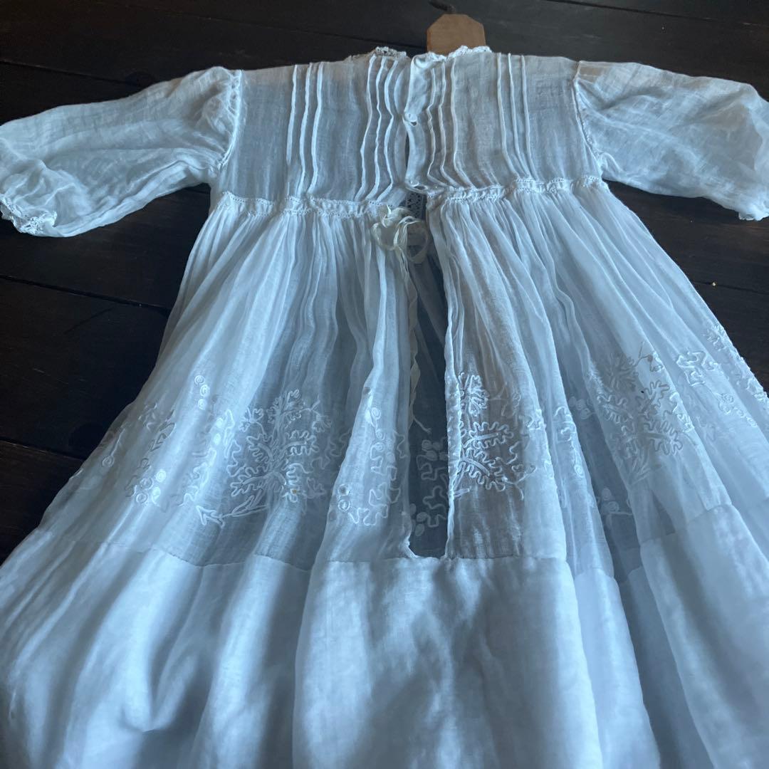 フランスアンティークベビーロングドレス　コットンシフォンドレス　美品