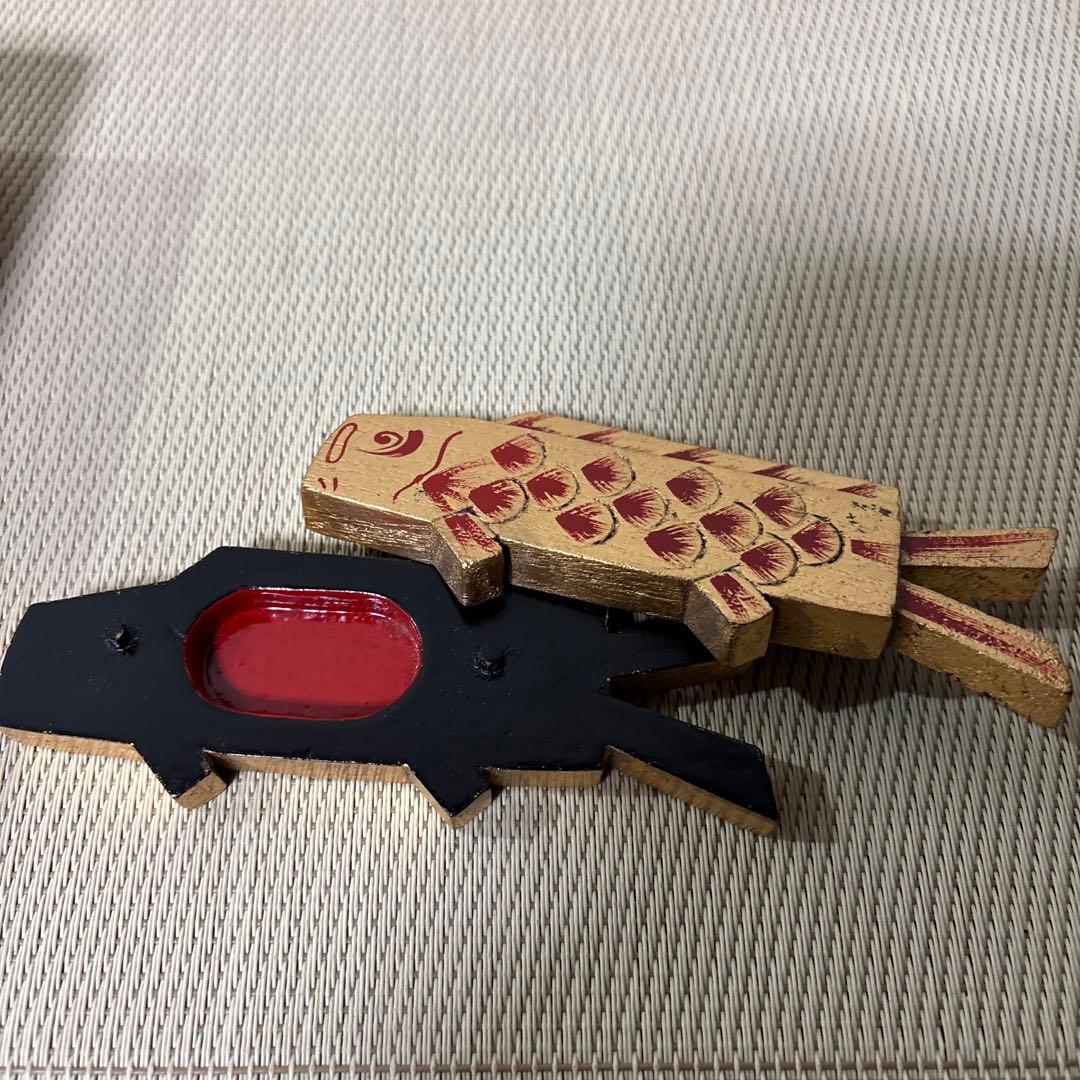 香合 清水晃樹作　加州工芸　神代杉　清流魚絵　扇面　香合　共箱　栞付　茶道具