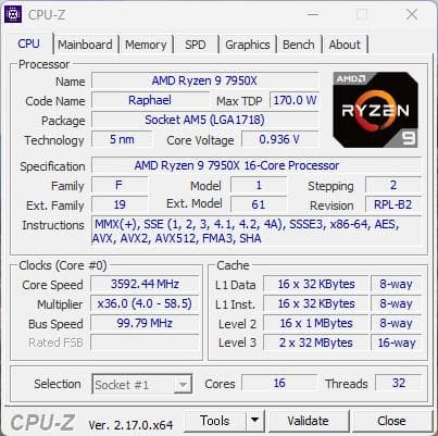 自作PC　Ryzen9 7950X/メモリ32GB/SSD256GB　グラボ無し