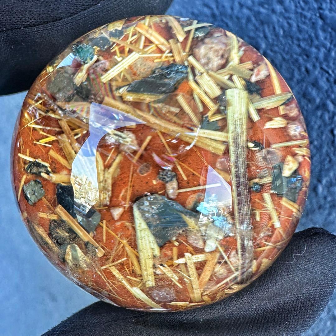 金運❗️レインボー☆タイチンルチル パイライト共生 ガーデンクォーツ丸玉A1304