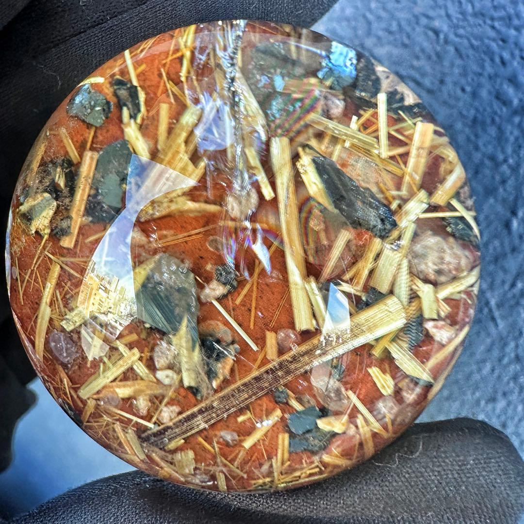 金運❗️レインボー☆タイチンルチル パイライト共生 ガーデンクォーツ丸玉A1304