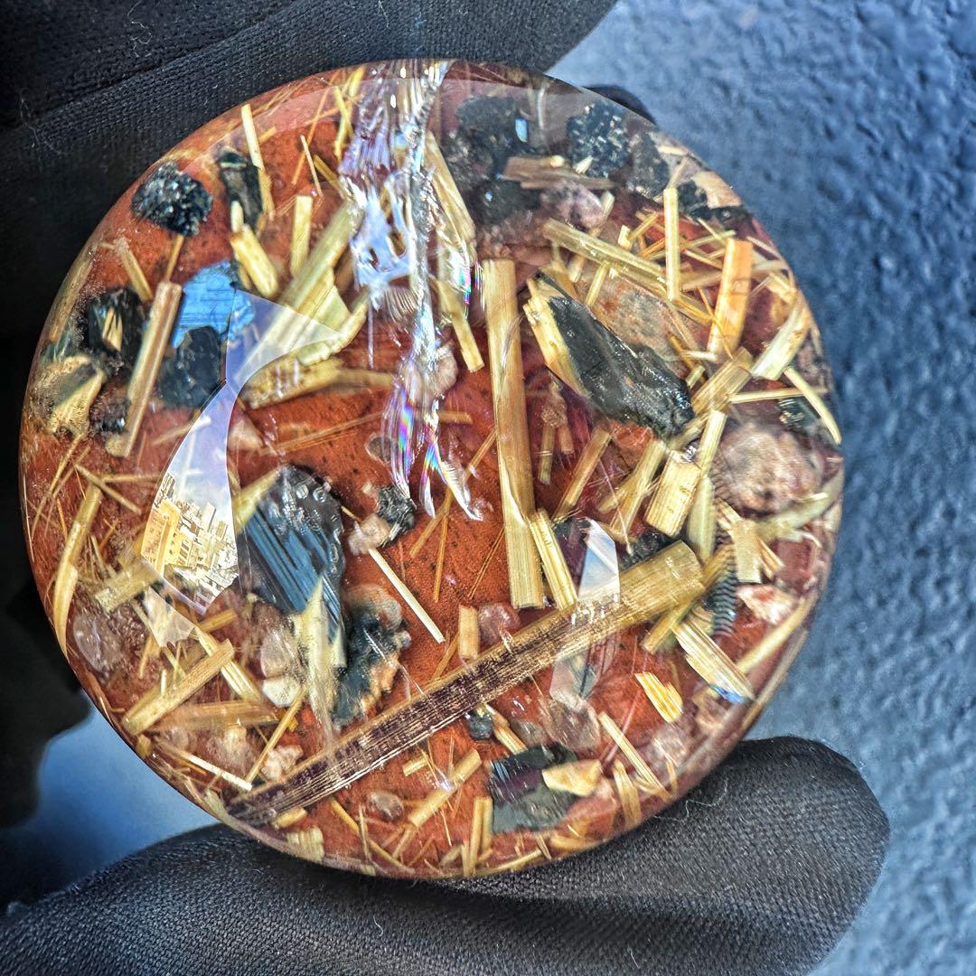 金運❗️レインボー☆タイチンルチル パイライト共生 ガーデンクォーツ丸玉A1304