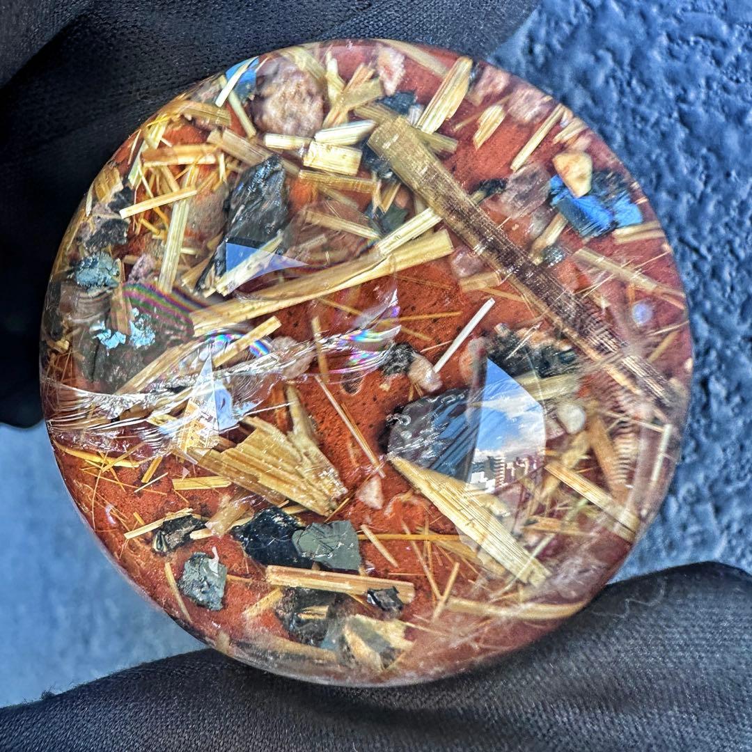 金運❗️レインボー☆タイチンルチル パイライト共生 ガーデンクォーツ丸玉A1304