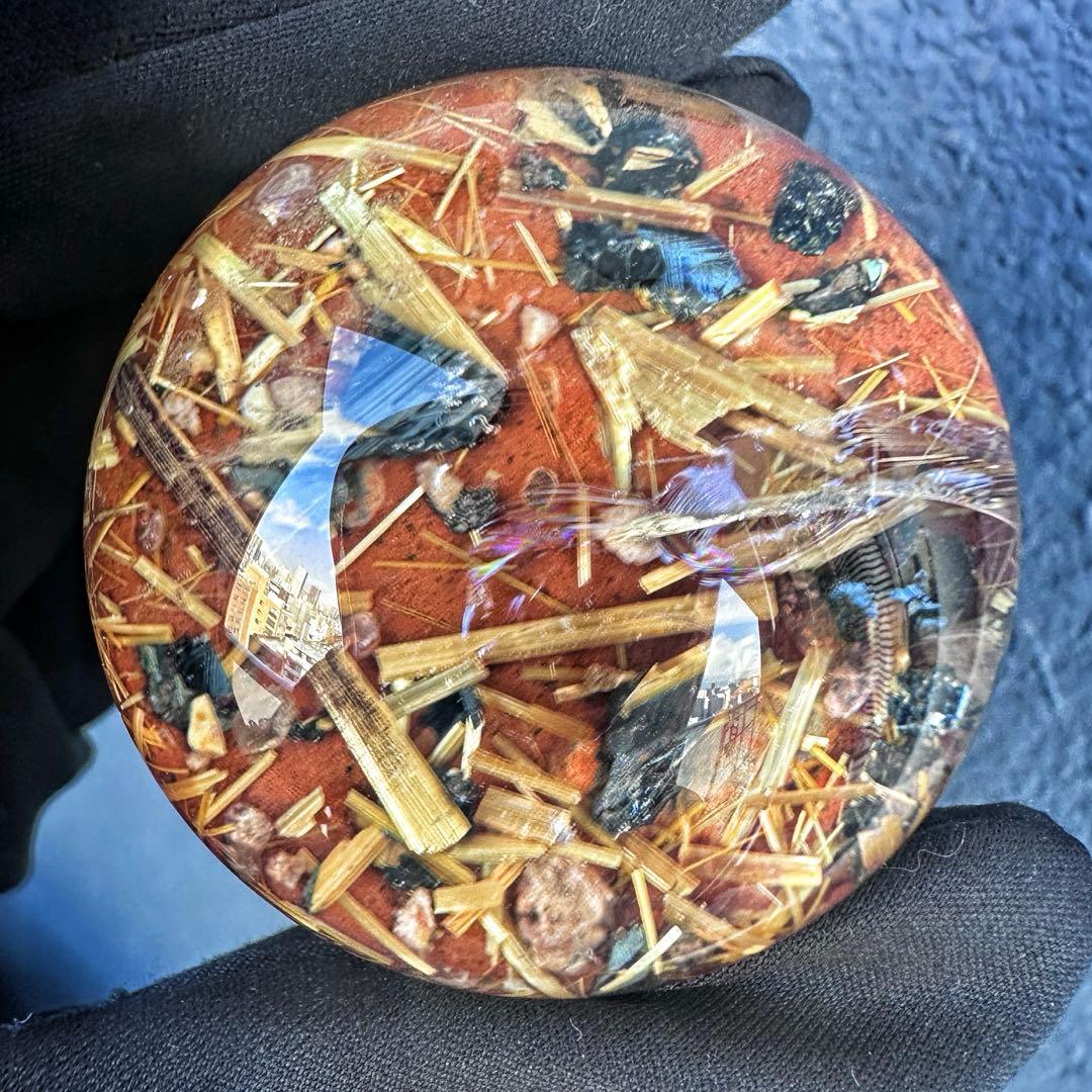 金運❗️レインボー☆タイチンルチル パイライト共生 ガーデンクォーツ丸玉A1304