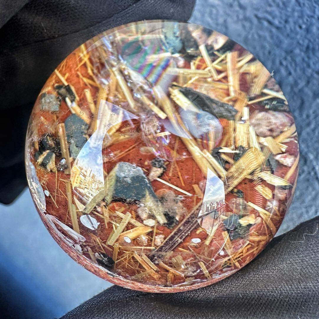 金運❗️レインボー☆タイチンルチル パイライト共生 ガーデンクォーツ丸玉A1304