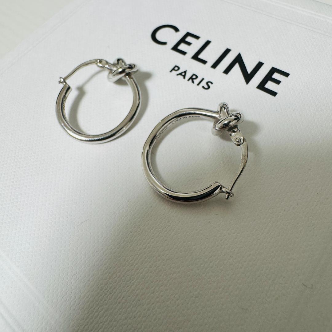【箱付】CELINE セリーヌ　ノット　フープ　ピアス　シルバー　両耳