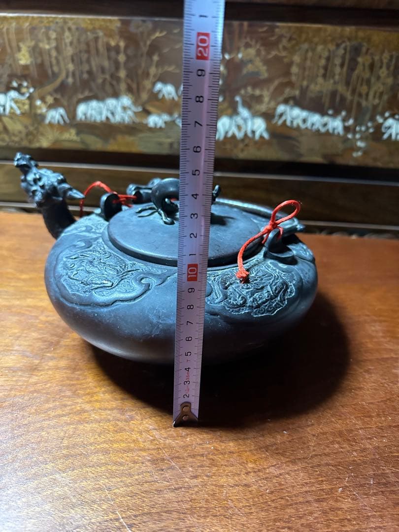 龍形彫 鉄瓶 時代物