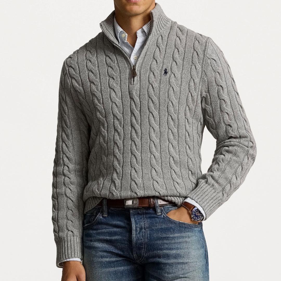 新品 正規品 ラルフローレン ケーブルニット セーター グレー L QRタグ付き