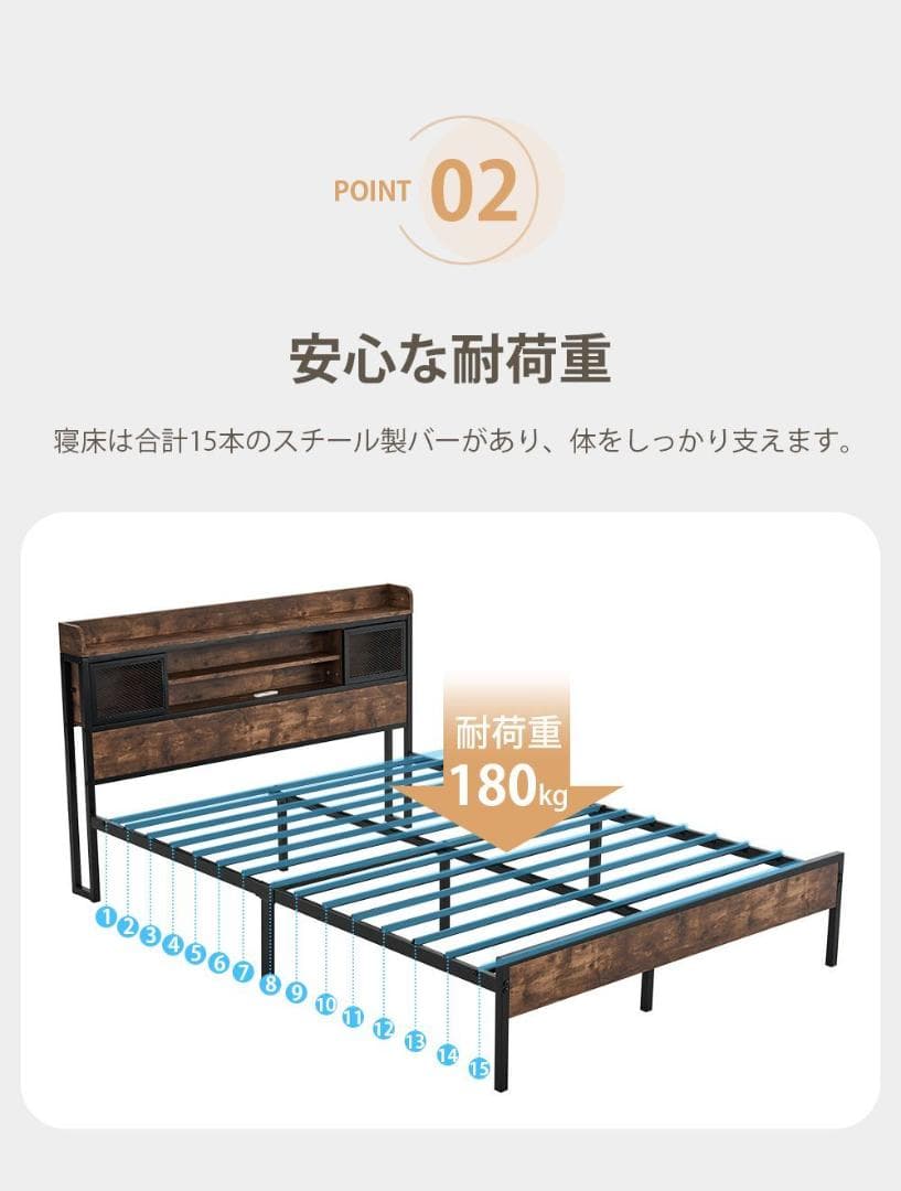 超赤字！D ベッドフレーム ダブル ダブルベッド パイプベッド コンセント付