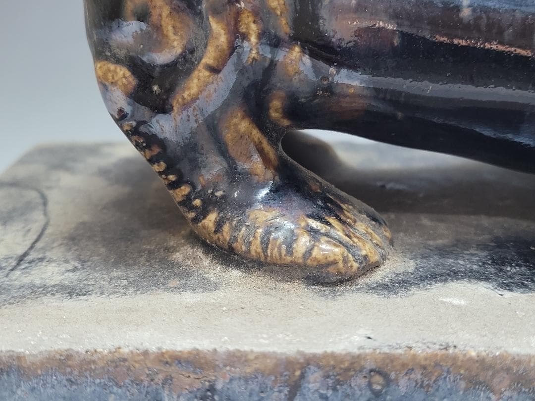 黑釉 神獣型 文鎮 元明時代 幅約23.1cm