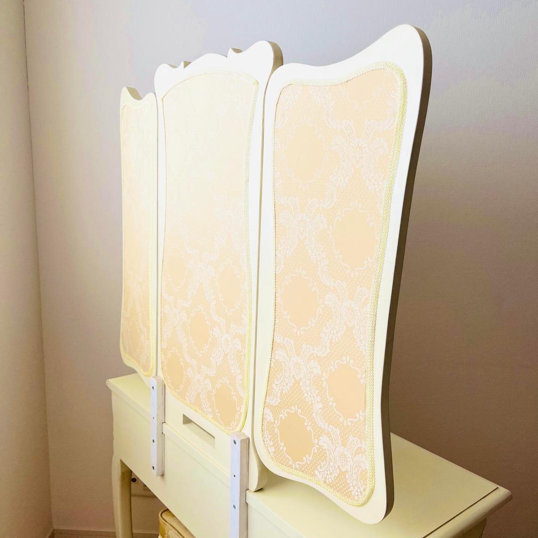 ドレッサー　椅子セット　アンティーク調　三面鏡　ヨーロピアン　猫脚家具　ホワイト