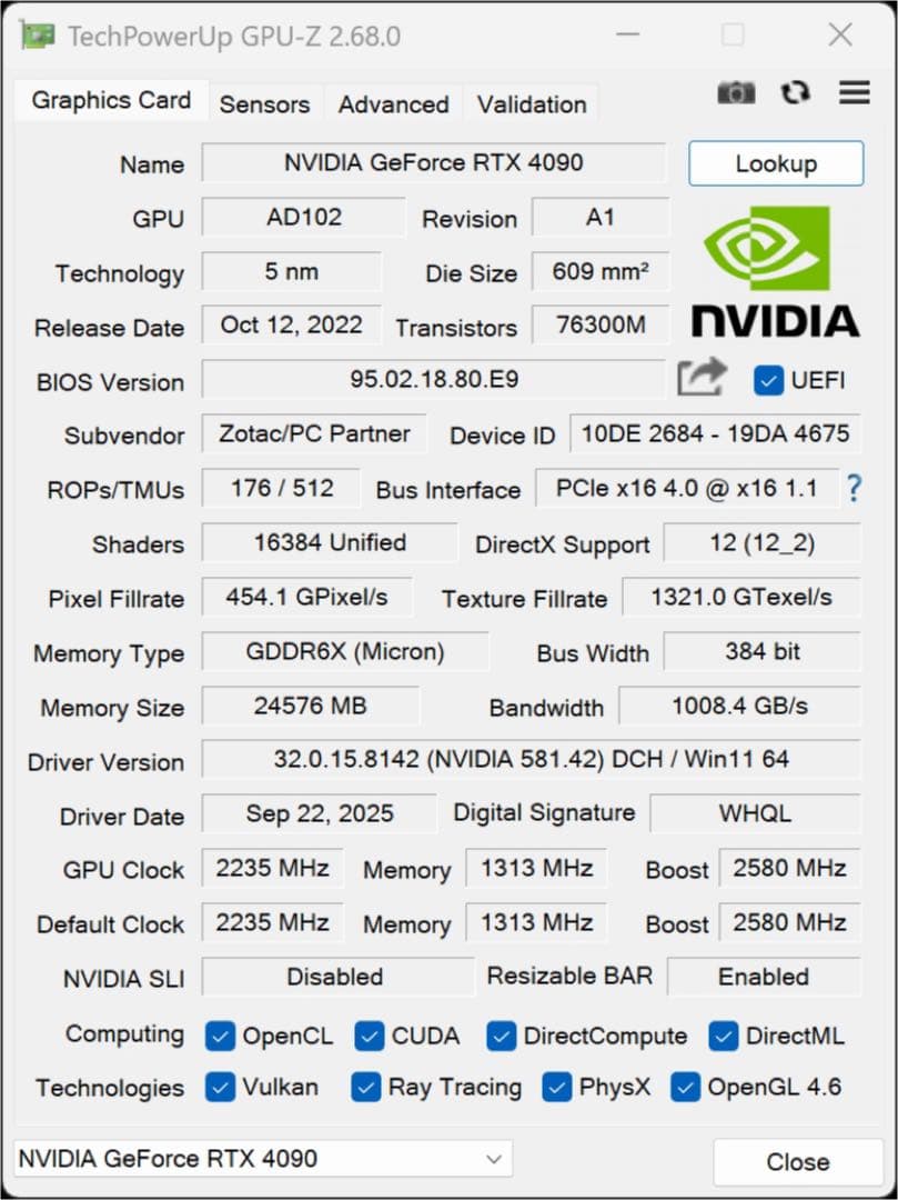 グラフィックボード・グラボ・ビデオカード ZOTAC GeForce RTX 4090 AMP Extreme AIRO