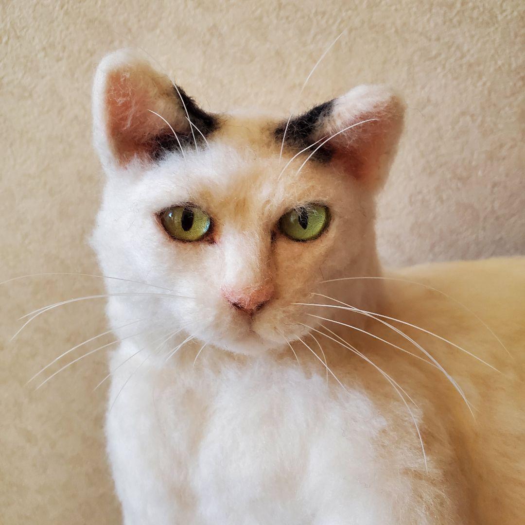 羊毛フェルト猫　 白トビキジ