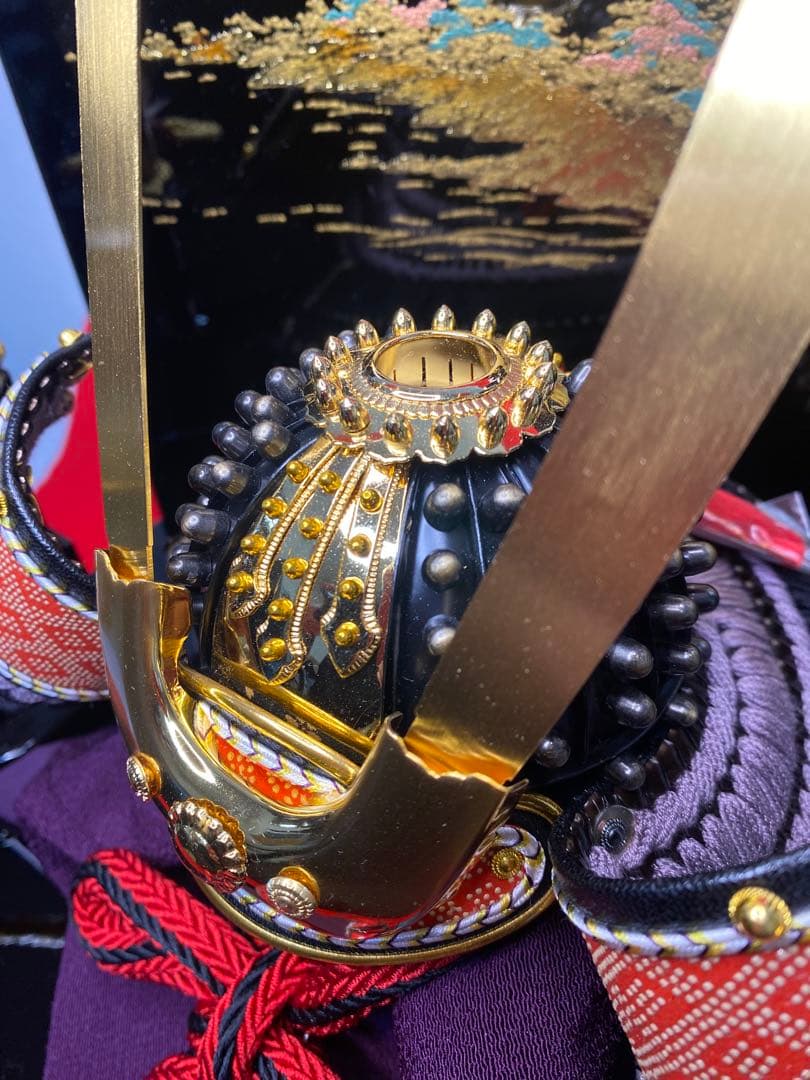 五月人形　兜飾り　会津塗り収納セット　正絹糸　平安義兼