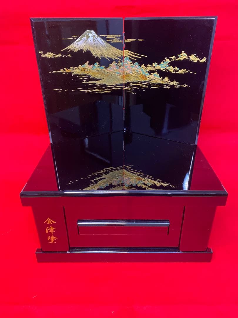 五月人形　兜飾り　会津塗り収納セット　正絹糸　平安義兼