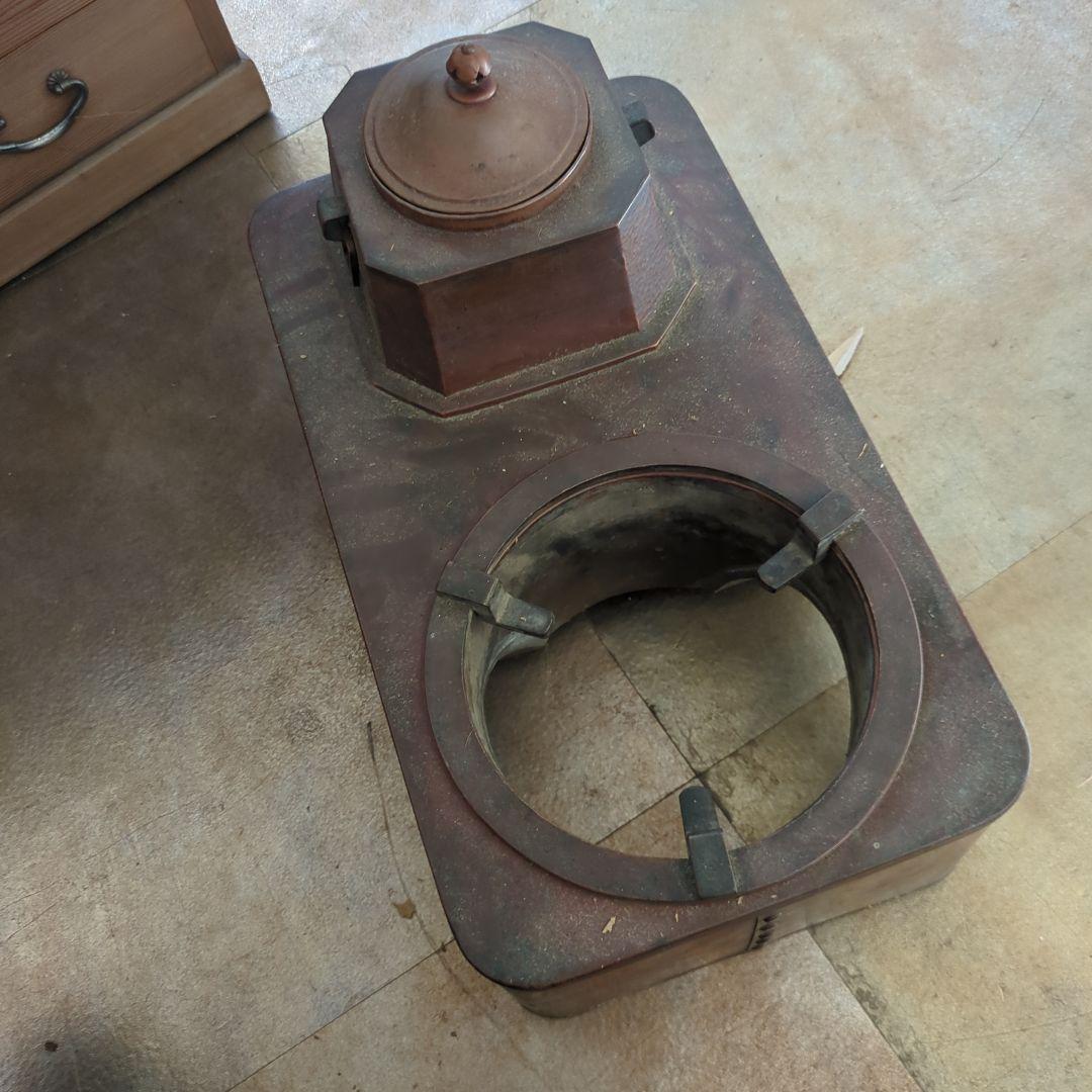 骨董 長火鉢 関西火鉢 ひのき 檜 銅器のどうこう付き 内側銅器 テーブル