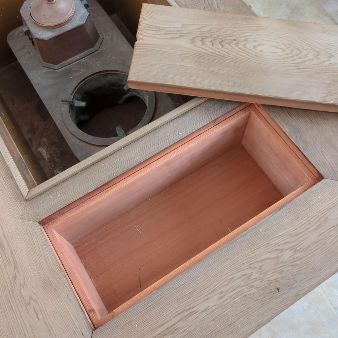骨董 長火鉢 関西火鉢 ひのき 檜 銅器のどうこう付き 内側銅器 テーブル