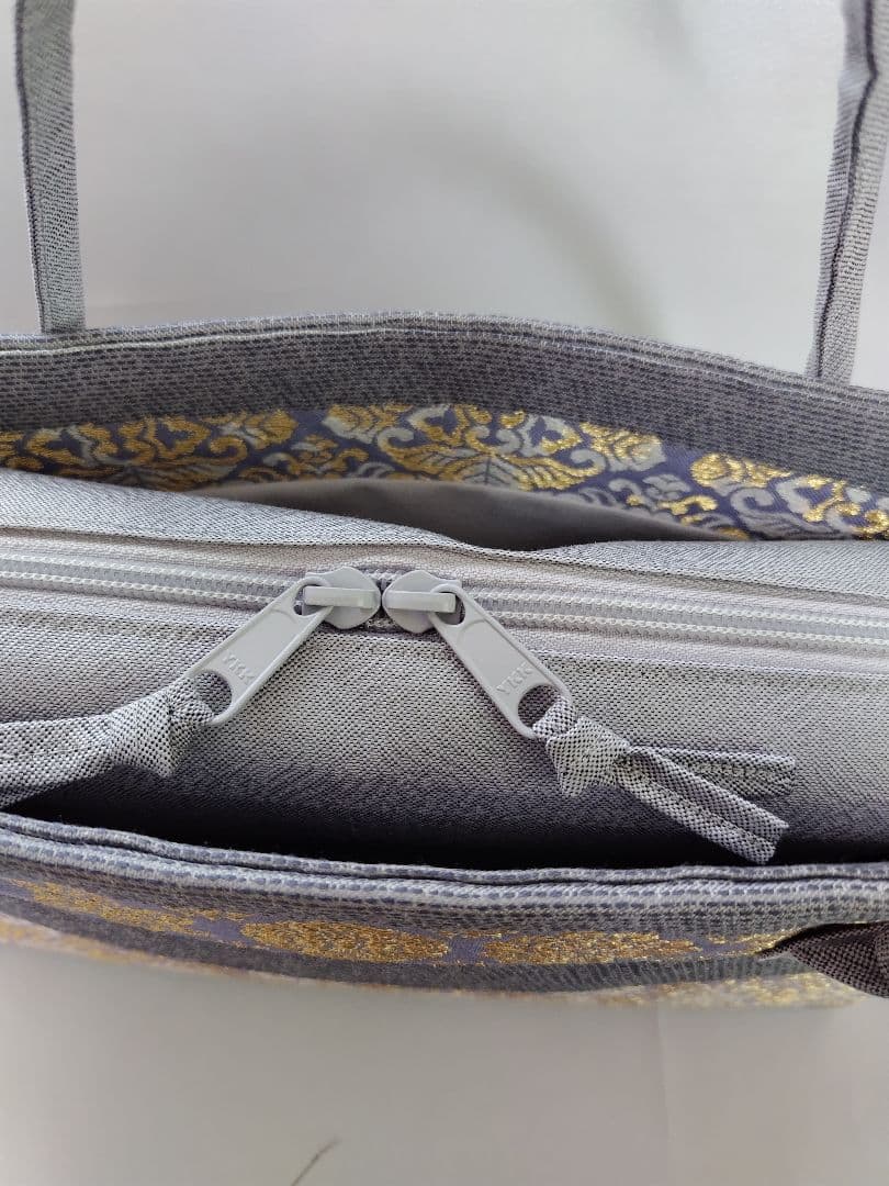 青灰　帯地　利休バッグ 　和装バッグ