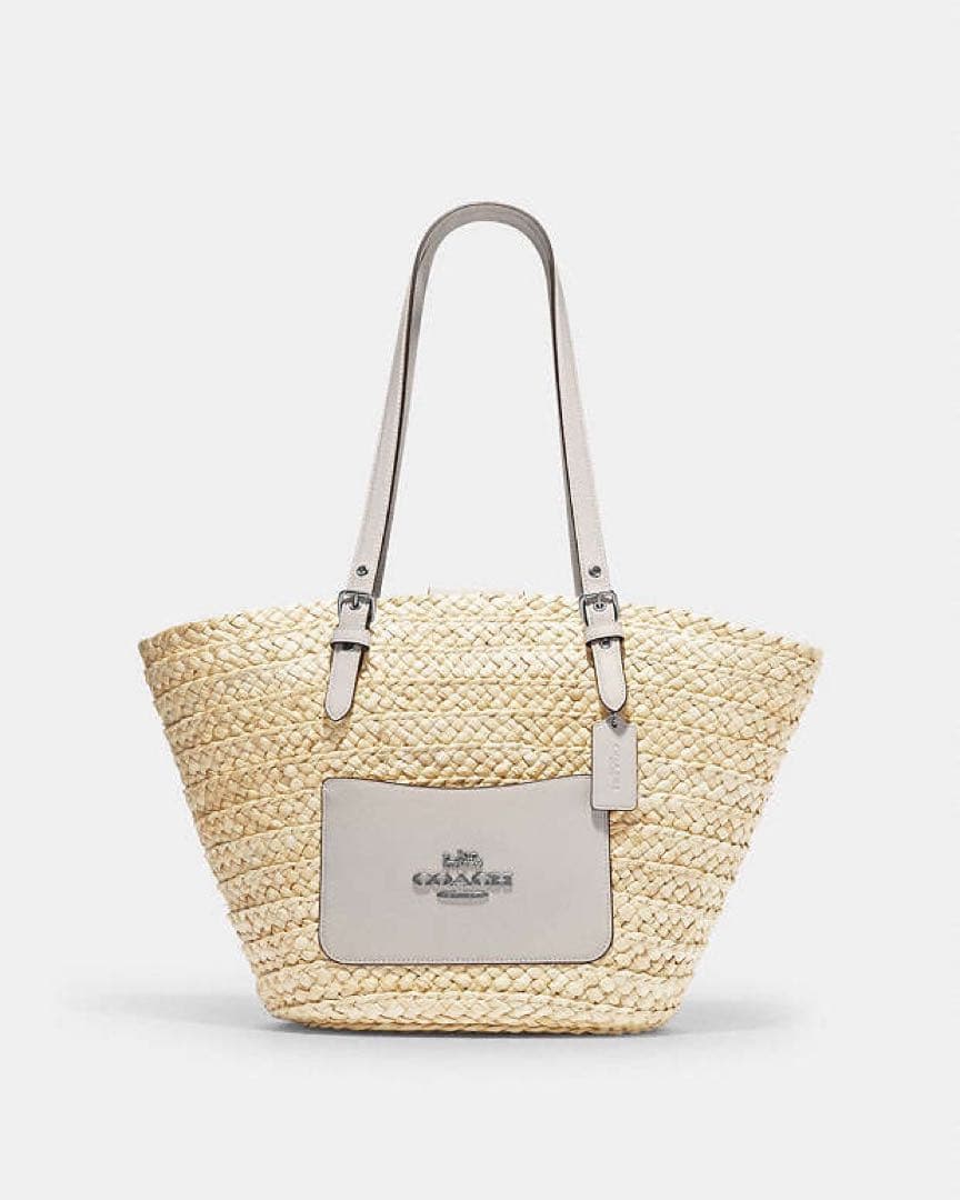COACH コーチ レザー×ストロー カゴバッグ トート 大容量