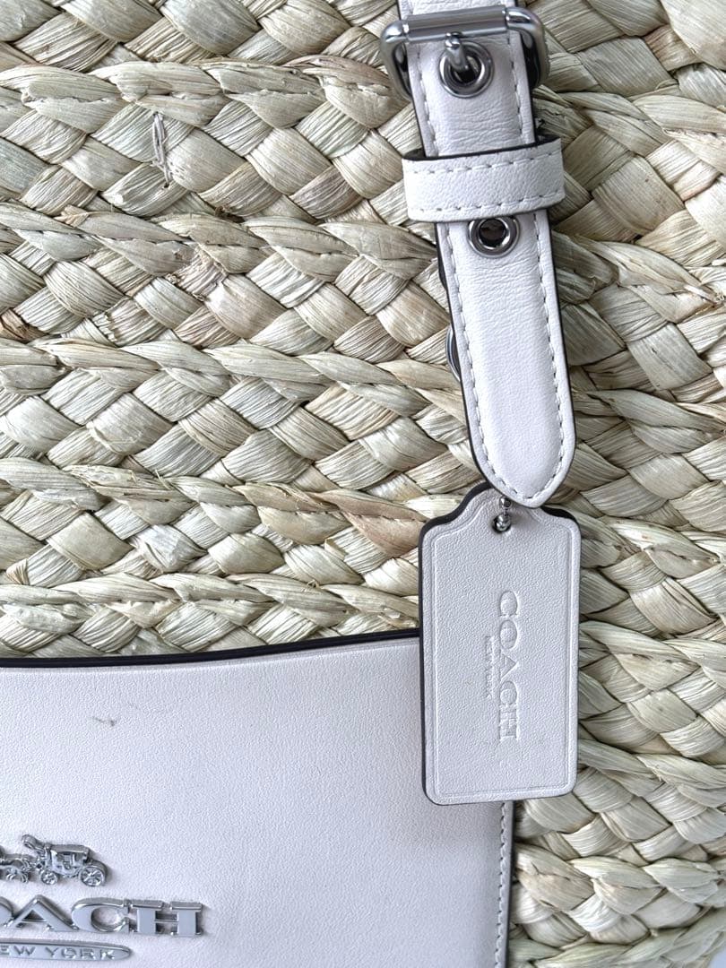 COACH コーチ レザー×ストロー カゴバッグ トート 大容量