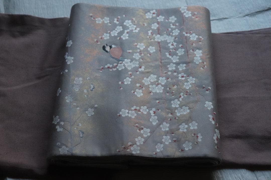 袋帯　梅と小鳥　作家物