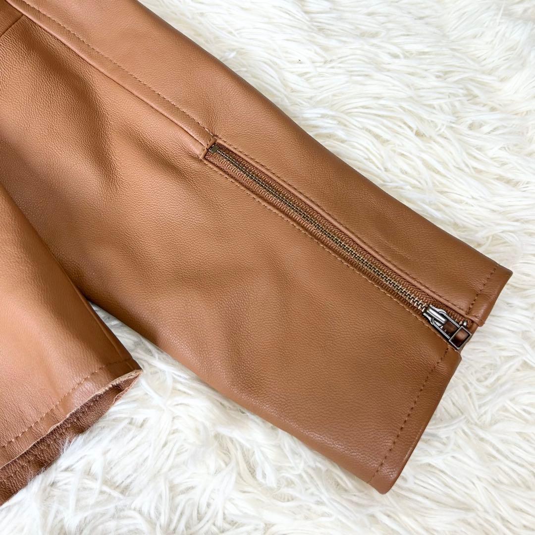 もりのがっこう ラムレザーノーカラージャケットブルゾン キャメル