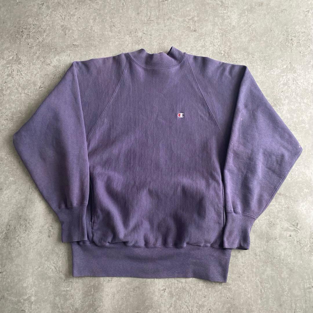 レアカラー90sチャンピオン目付き無地リバースウィーブUSA製モックネックL