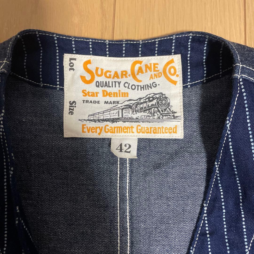 Sugar Cane & Co. 美品　ストライプデニムベスト 42
