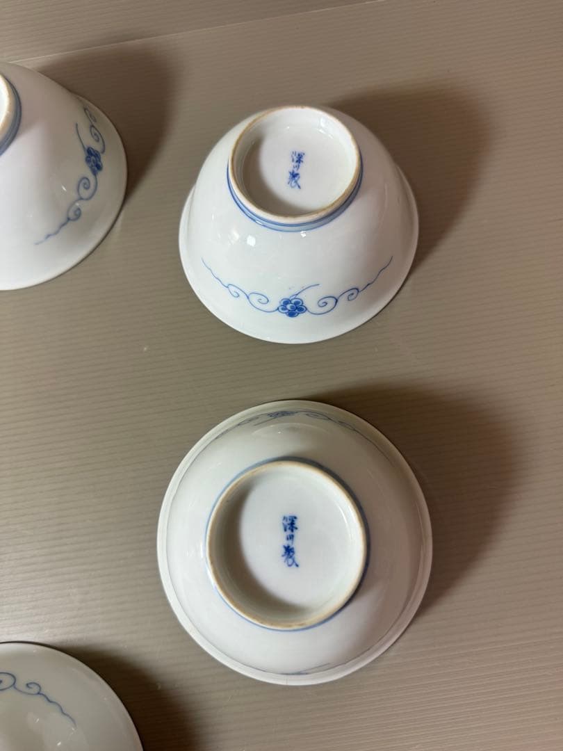 2891 深川製磁　染付唐草蓮花紋　小鉢　6客　時代物