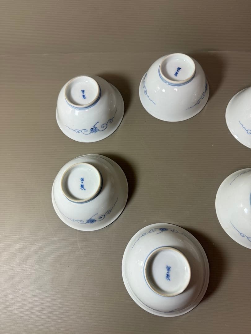 2891 深川製磁　染付唐草蓮花紋　小鉢　6客　時代物