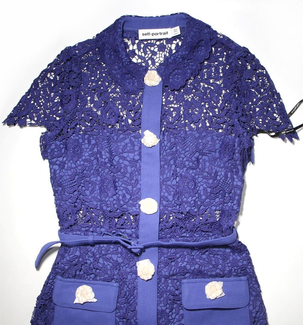 コ*マ様 セルフポートレイト ワンピース ローズレース ボタン ブルー UK8