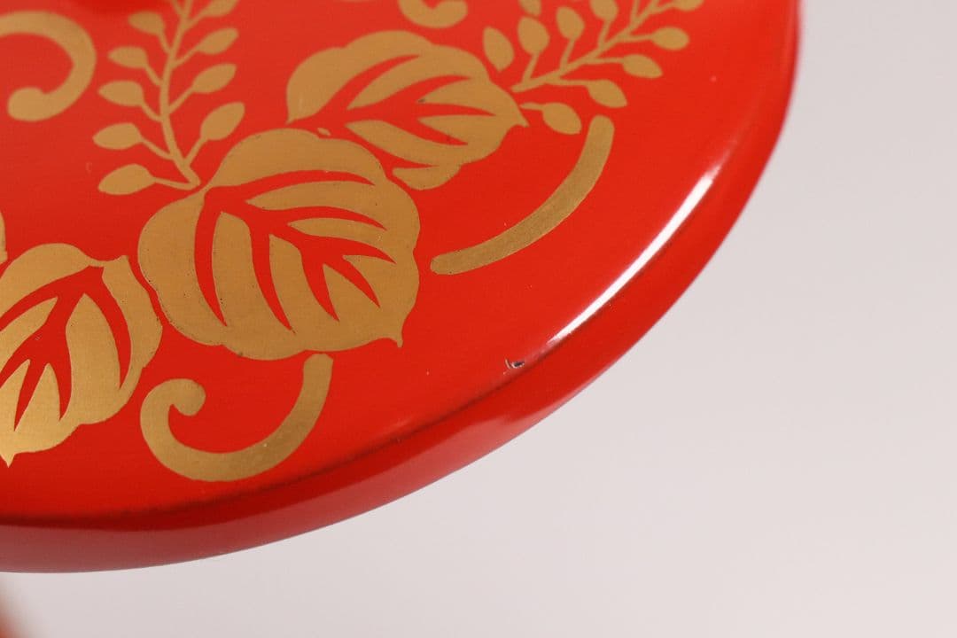 MA454 時代 桐唐草金蒔絵 朱塗 高茶台一対 天目台 赤絵 茶器 茶碗 木製