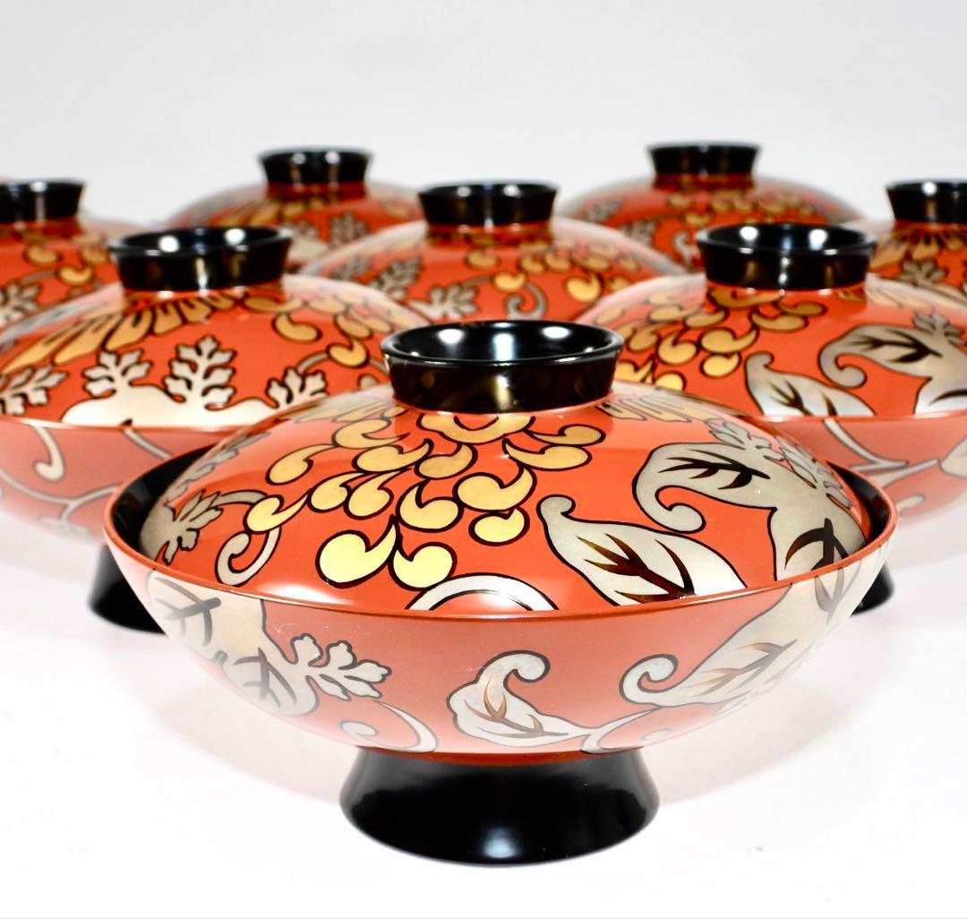 輪島塗 木製漆器 沈金 蓋椀 大吸物椀 汁椀 10客　直径17cm